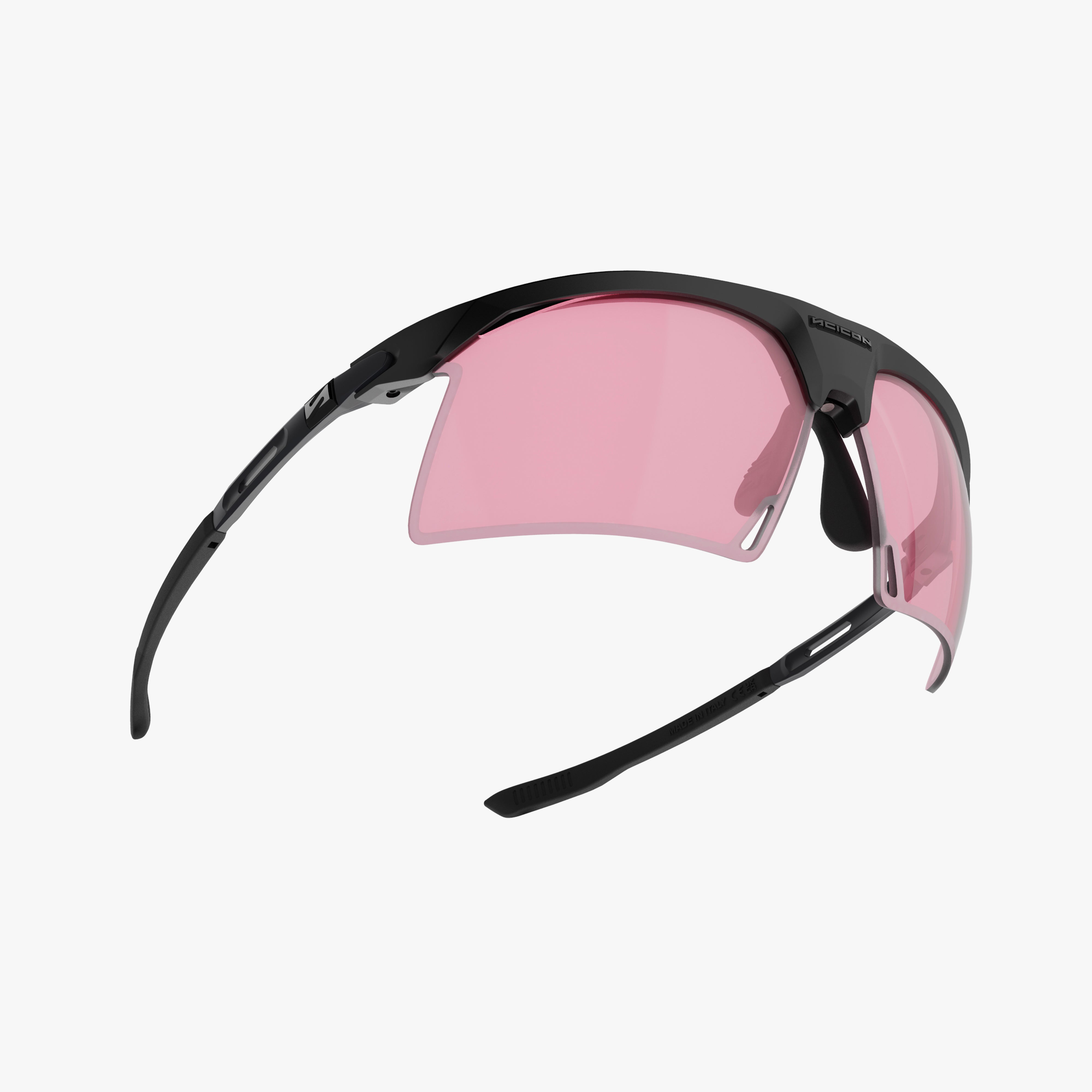 Aerobeam Matte Black + Photochromic Low Light Pink to Multimirror Sunburst fly