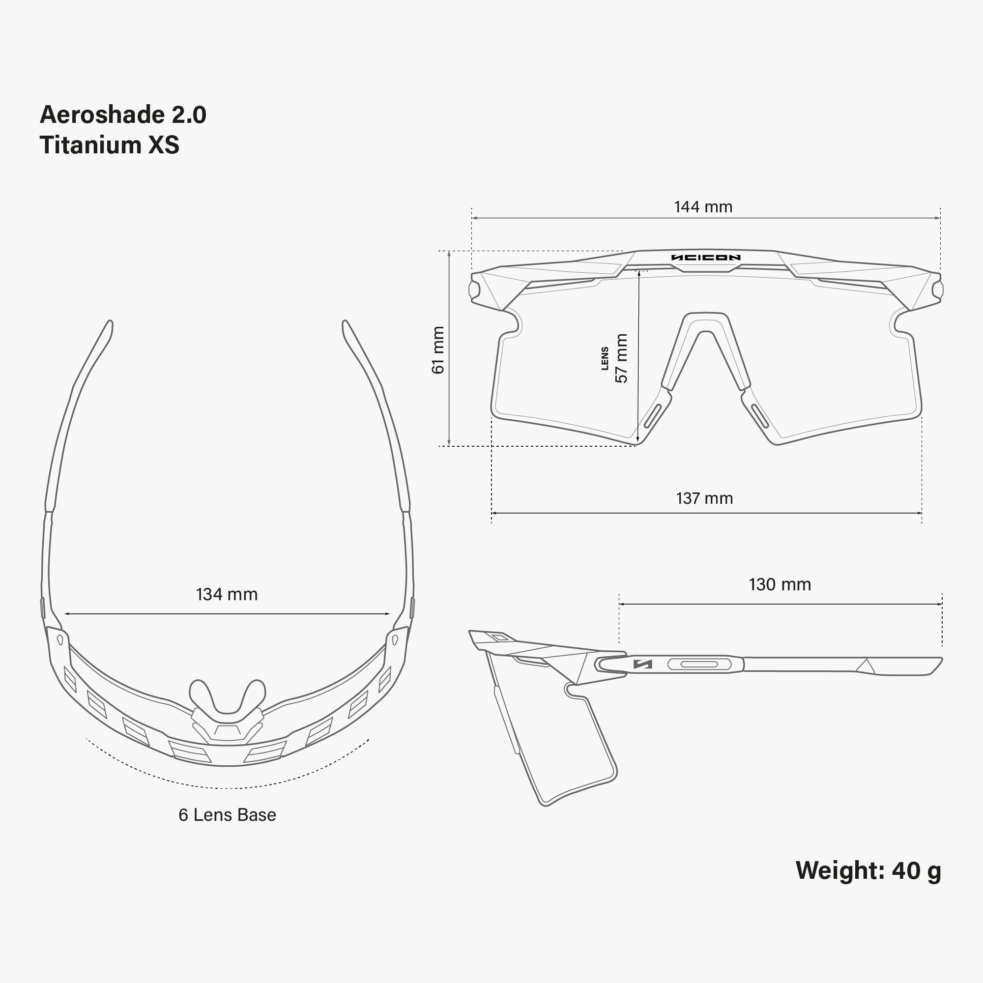 Aeroshade 2.0 Titanium XS White Matte Multimirror Silver dimensions