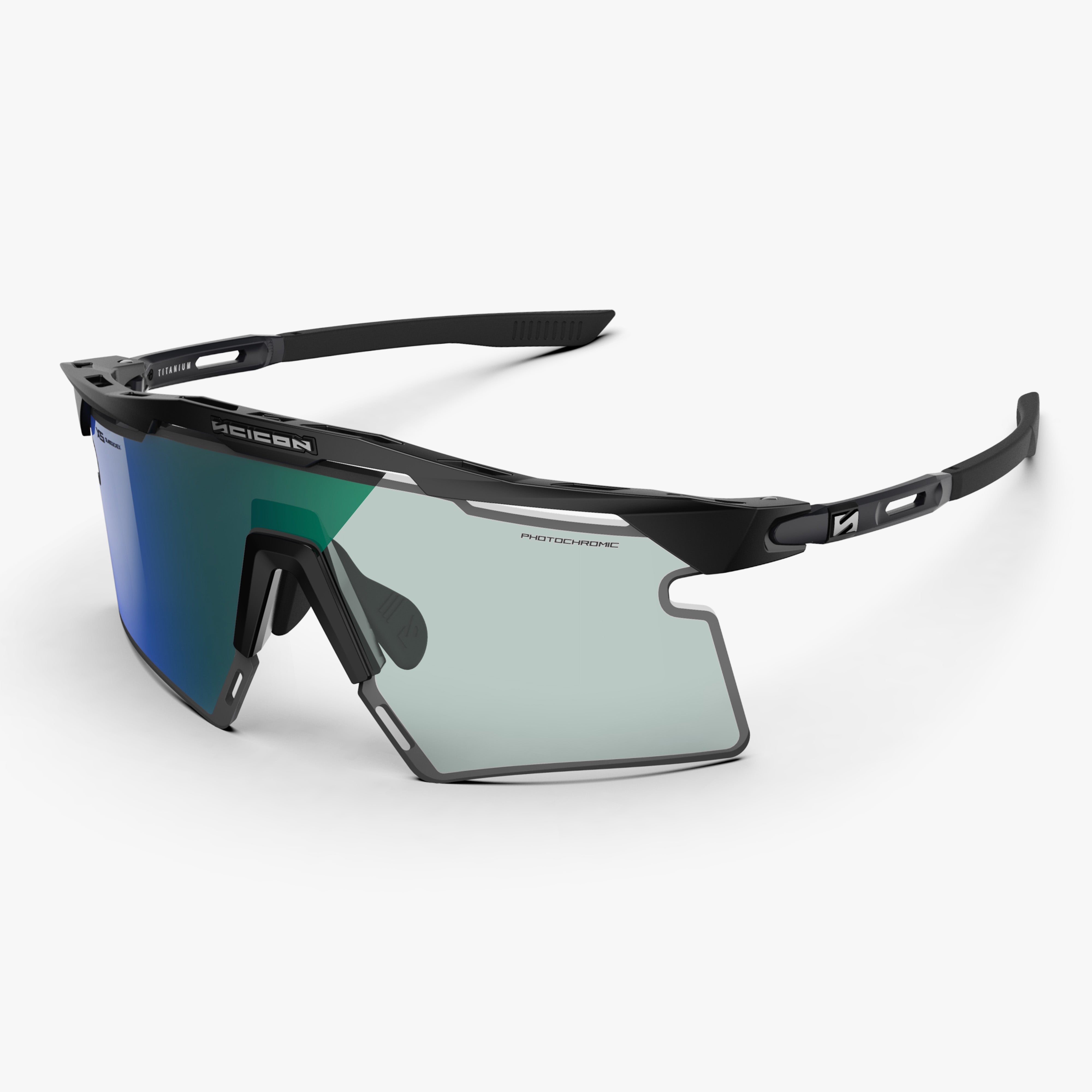 Aeroshade 2.0 Titanium XS Matte Black Photochromic Blue Green hero