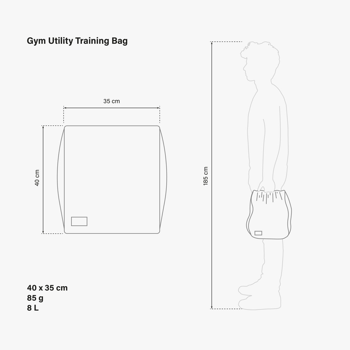 Gym Bag S Logo Grey dimensions