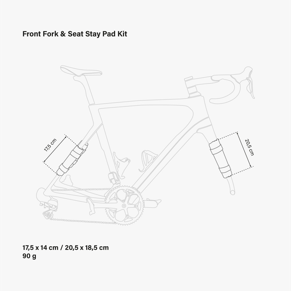 Front Fork & Seat Stay Pad Kit Dimensions